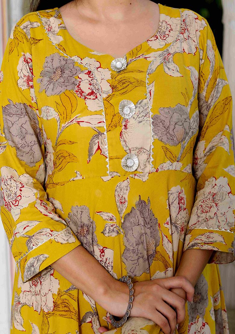 Yellow Gota Patti Cotton Anarkali Kurta