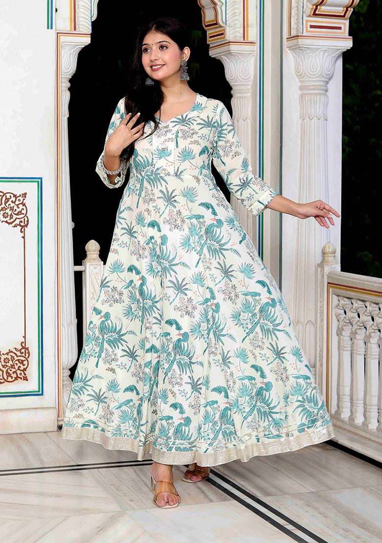 Light Green Gota Patti Cotton Anarkali Kurta