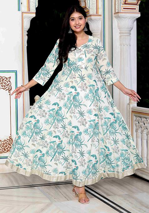 Light Green Gota Patti Cotton Anarkali Kurta