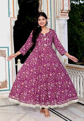 Purple Gota Patti Cotton Anarkali Kurta