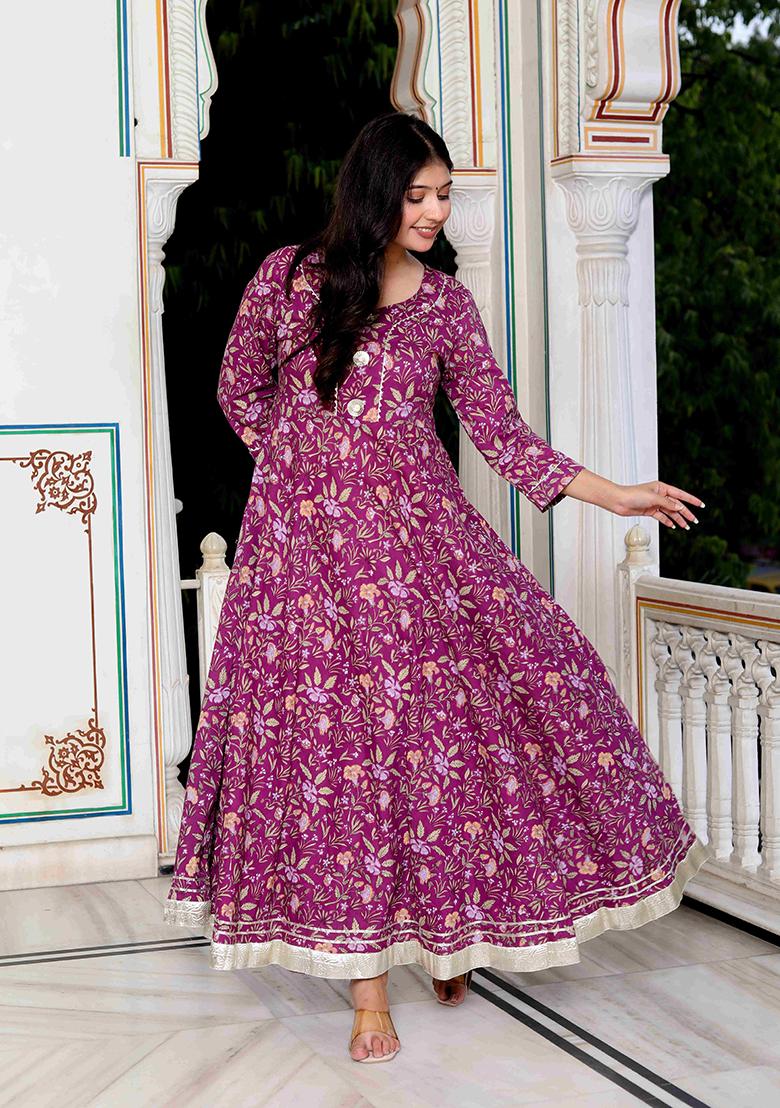 Purple Gota Patti Cotton Anarkali Kurta