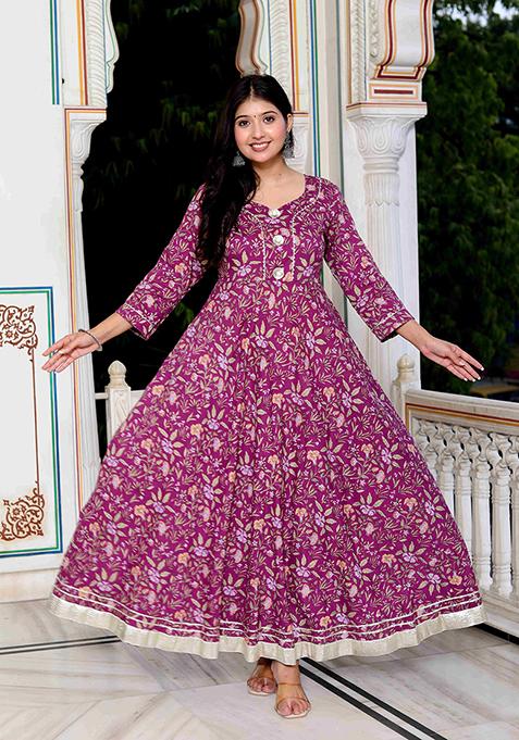 Purple Gota Patti Cotton Anarkali Kurta