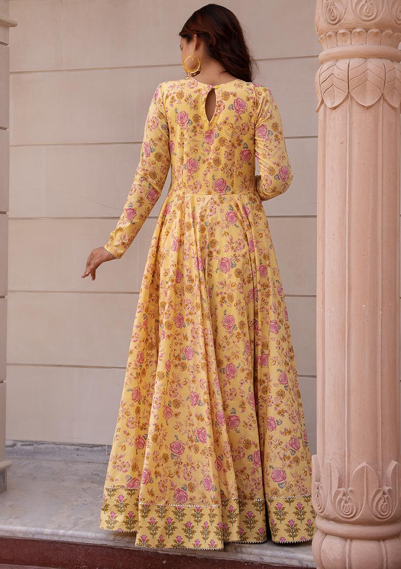 Lemon Yellow Floral Cotton Dress