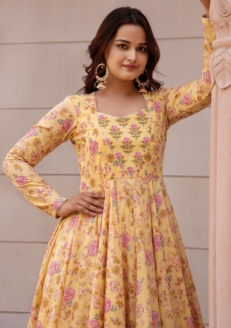 Lemon Yellow Floral Cotton Dress
