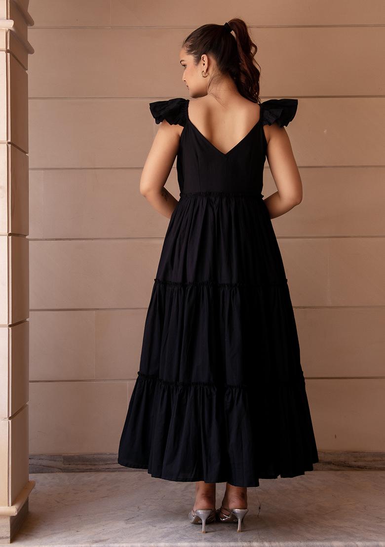 Black Embroidered Cotton Dress