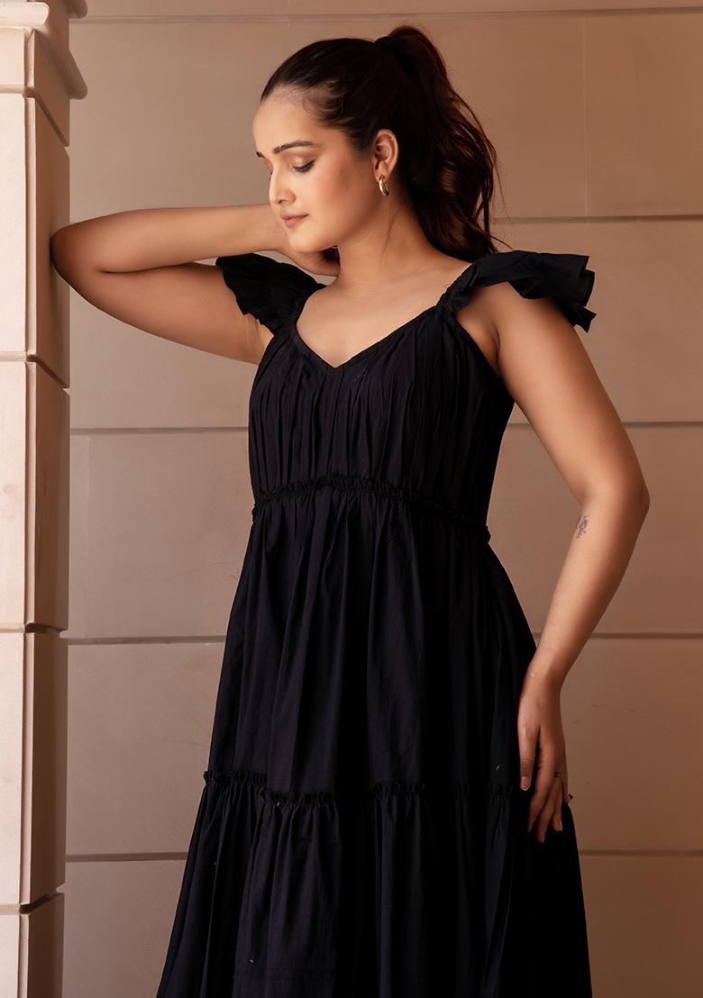 Black Embroidered Cotton Dress
