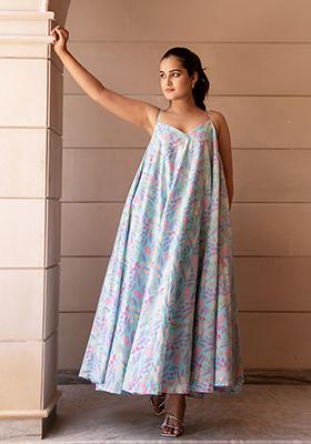 Pastel Blue Embroidered Cotton Dress