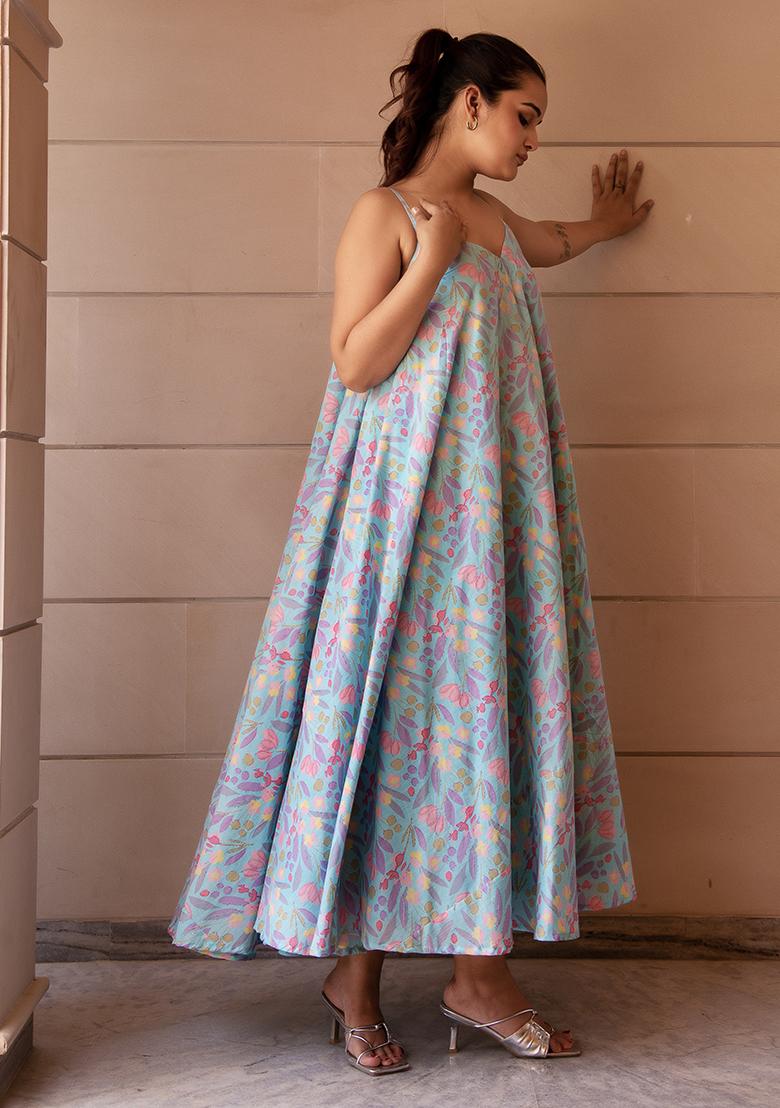 Pastel Blue Embroidered Cotton Dress