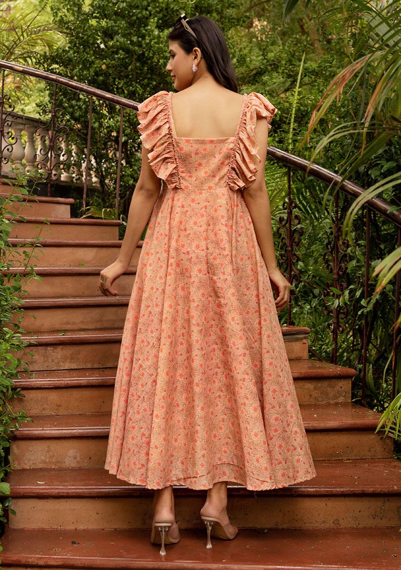 Peach Embroidered Cotton Dress