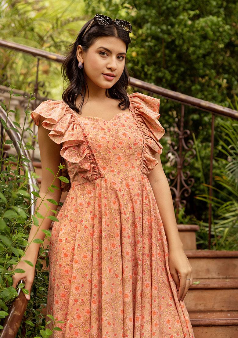 Peach Embroidered Cotton Dress