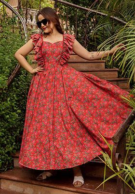 Red Embroidered Cotton Dress
