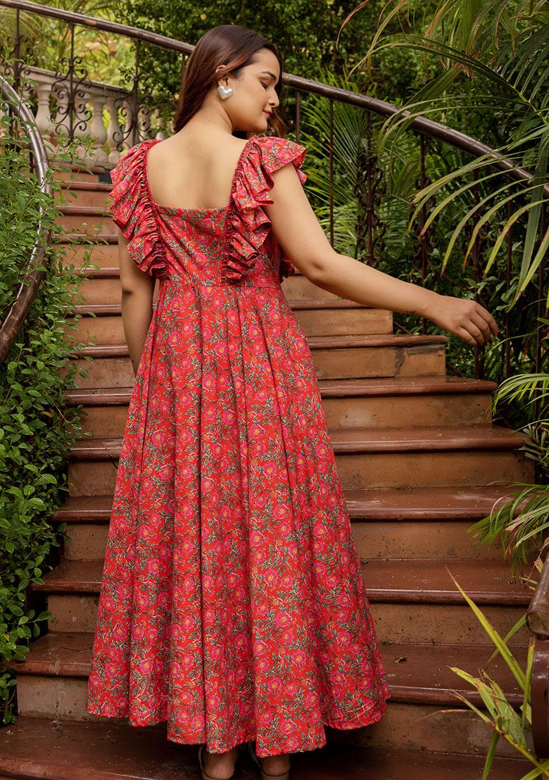 Red Embroidered Cotton Dress