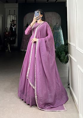 Lavender Embroidered Silk Anarkali Set