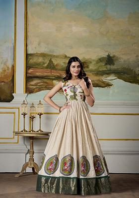 Green Zari Embroidered Dola Silk Anarkali Set