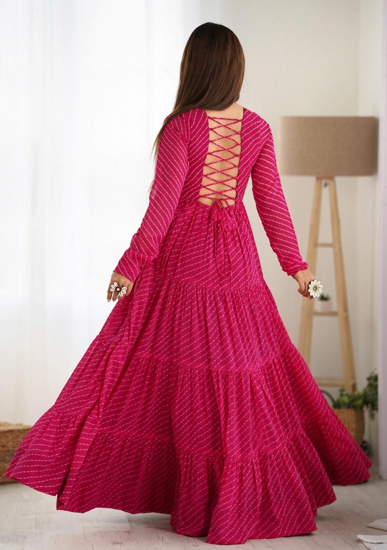 Pink Printed Georgette Anarkali