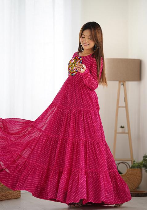Pink Printed Georgette Anarkali