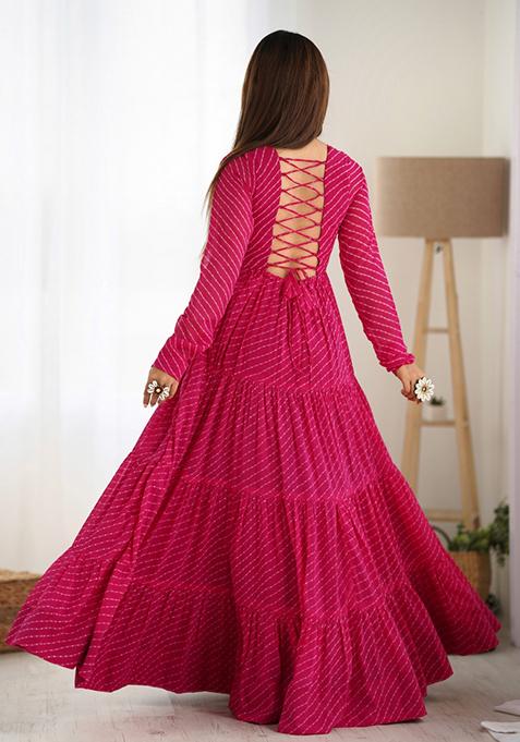 Pink Printed Georgette Anarkali