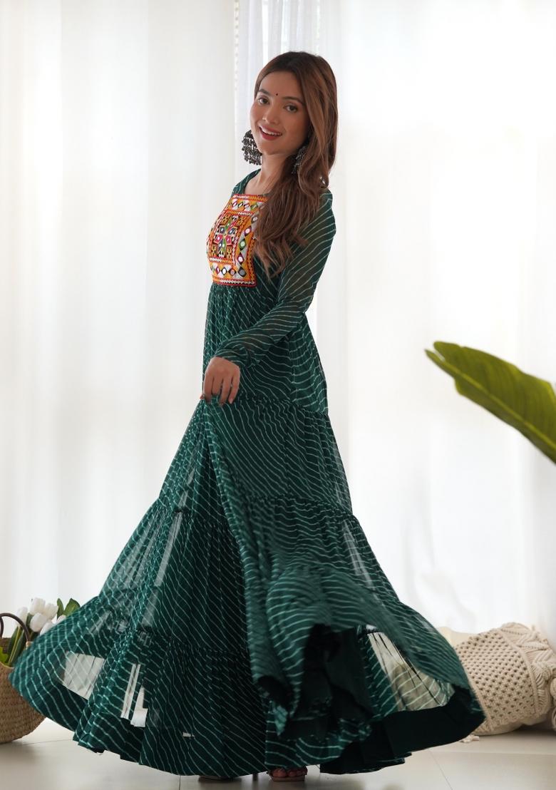 Green Printed Georgette Anarkali