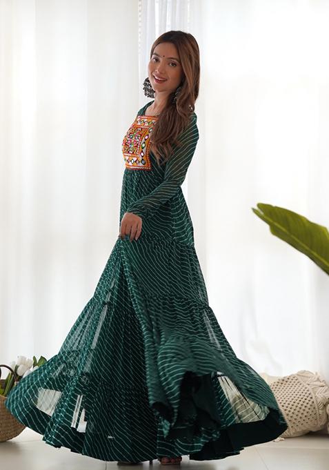 Green Printed Georgette Anarkali