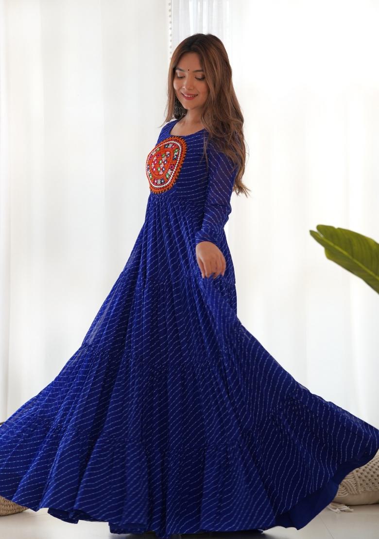 Blue Printed Georgette Anarkali