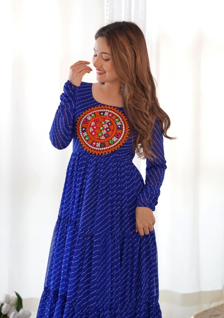 Blue Printed Georgette Anarkali