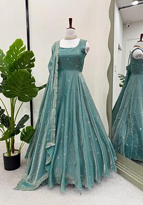 Blue Embroidered Silk Anarkali Set