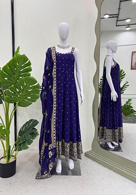 Purple Embroidered Georgette Anarkali Set