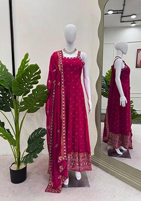Rani Pink Embroidered Georgette Anarkali Set