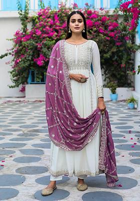 Pink Embroidered Chinon Anarkali Set