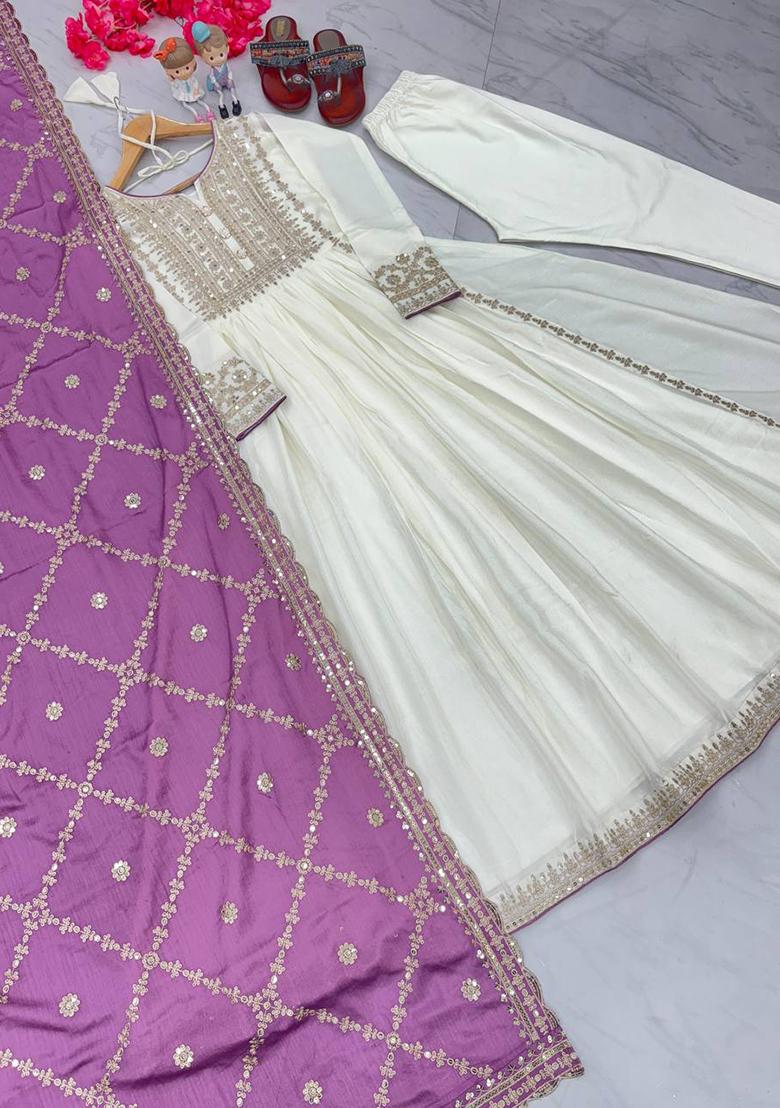 Pink Embroidered Chinon Anarkali Set