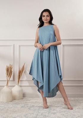 Smoke Blue Solid Cotton Dress