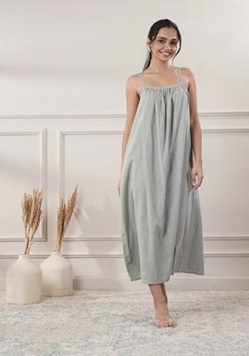 Grey Solid Cotton Dress