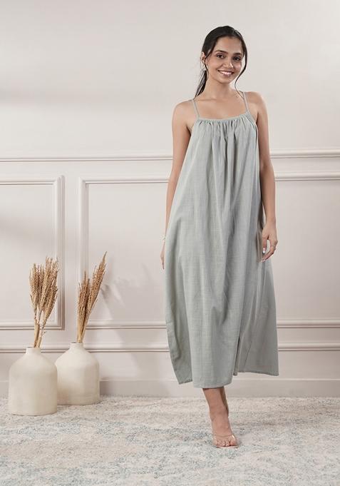 Grey Solid Cotton Dress