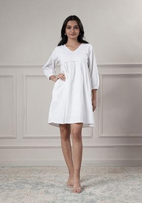 White Solid Cotton Dress