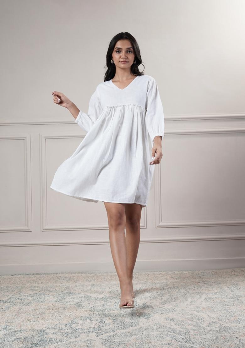 White Solid Cotton Dress