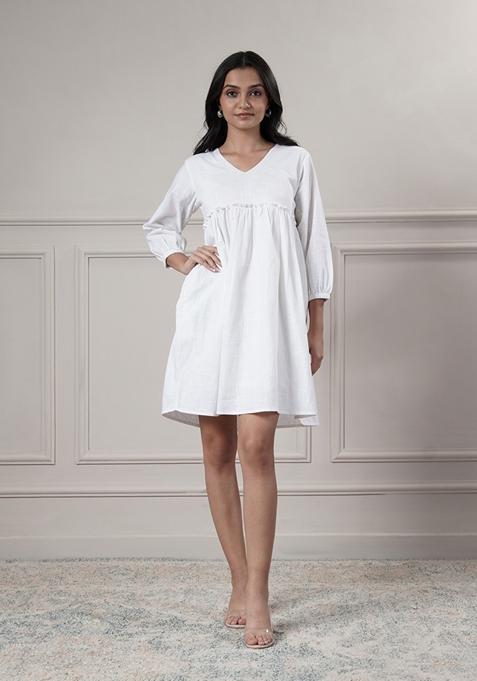 White Solid Cotton Dress