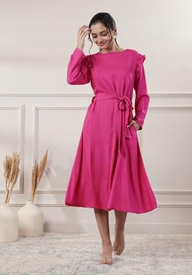 Pink Solid Cotton Dress