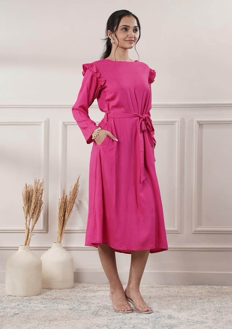 Pink Solid Cotton Dress