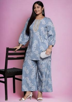 Grey Abstract Print Crepe Short Kurtra