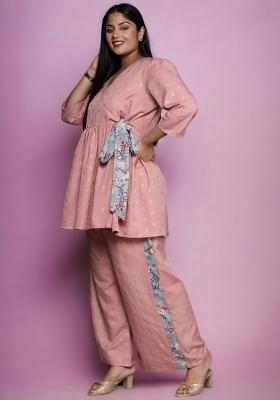 Pink Abstract Print Rayon Short Kurtra