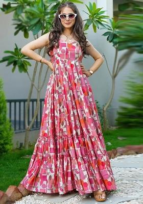 Pink Abstract Print Rayon Dress