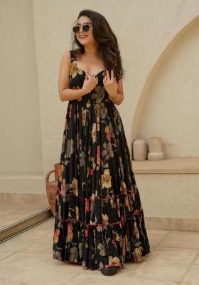 Black Abstract Print Rayon Dress