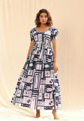 Blue Abstract Print Rayon Kurta
