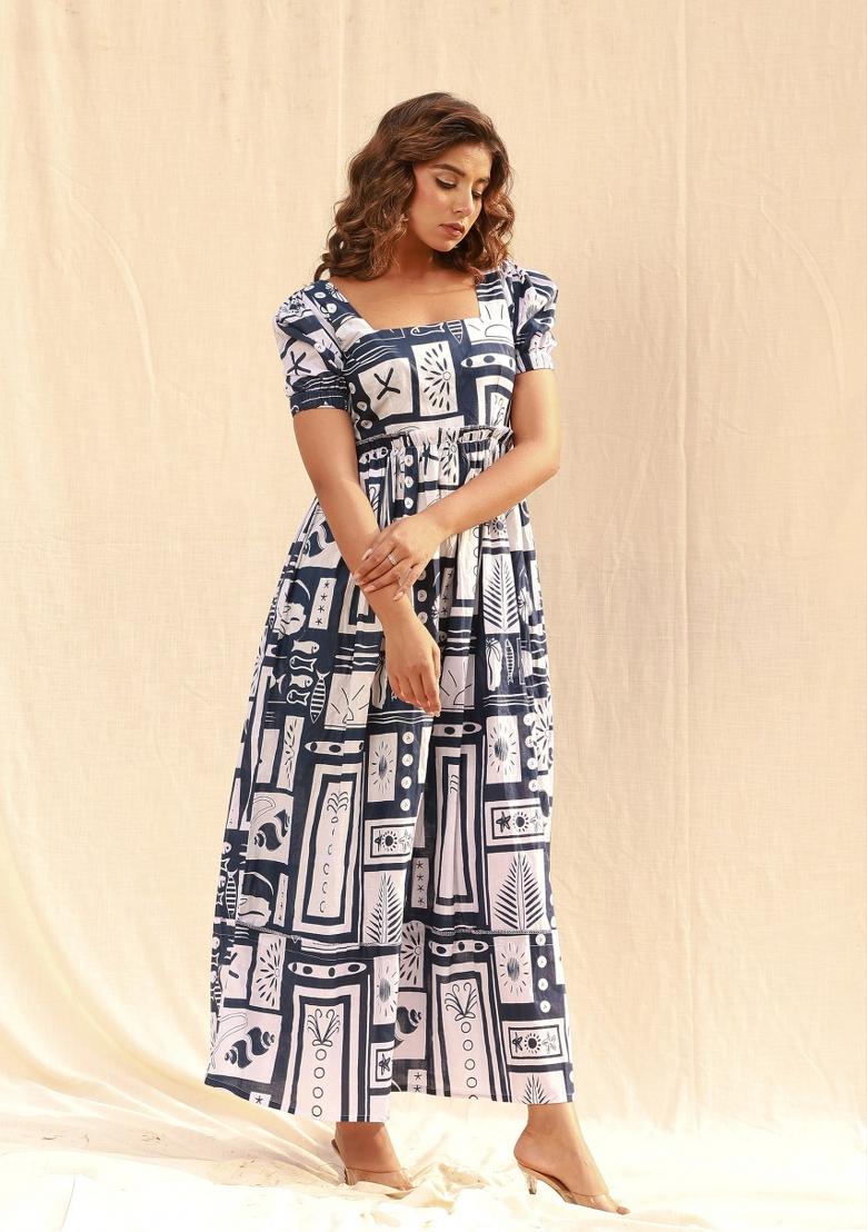 Blue Abstract Print Rayon Kurta