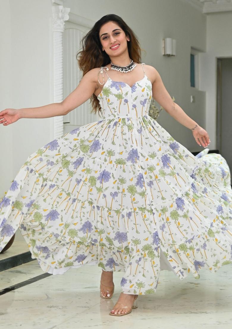 White Abstract Print Rayon Kurta