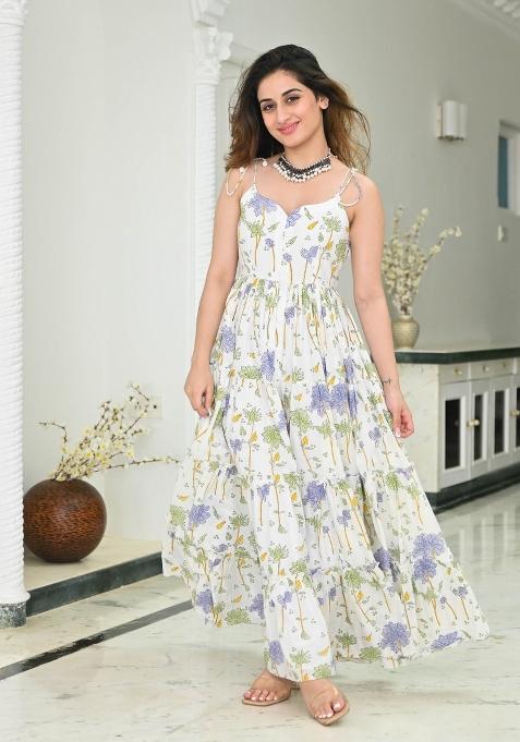 White Abstract Print Rayon Kurta