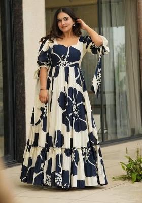 Blue Abstract Print Rayon Kurta