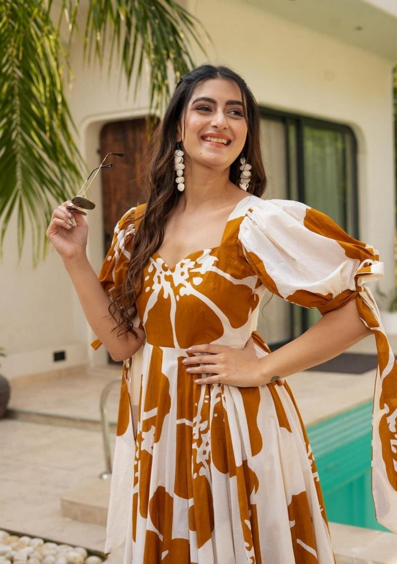 Mustard Yellow Abstract Print Rayon Kurta