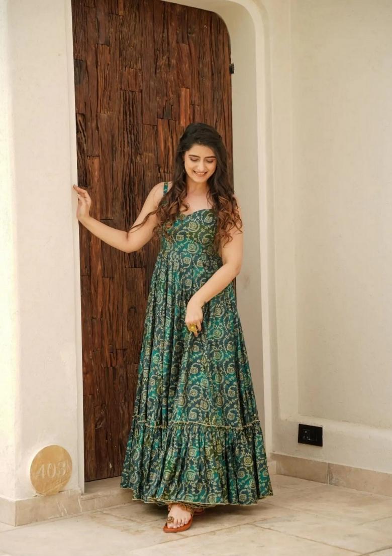 Green Abstract Print Rayon Kurta