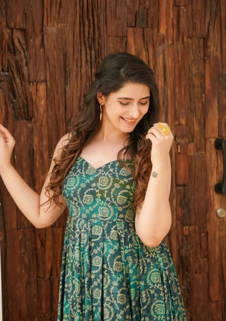 Green Abstract Print Rayon Kurta